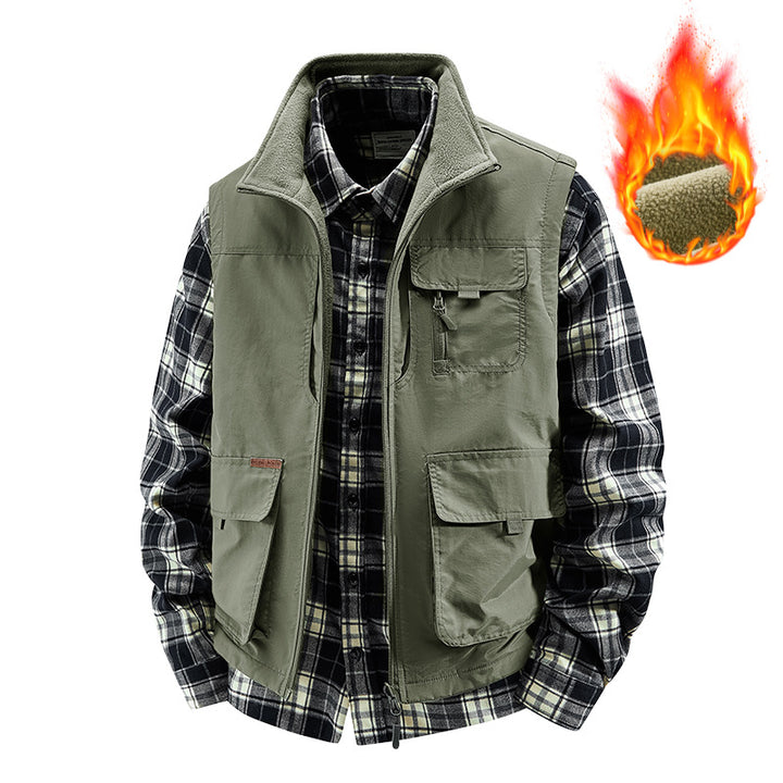 Men's Insulated Outdoor Work Vest with High Collar, Fleece Lining, and Versatile Organizer Pockets Mune Fashion