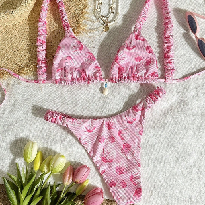Women's Triangle Bikini with Cheerful Leaf Pattern Mune Fashion