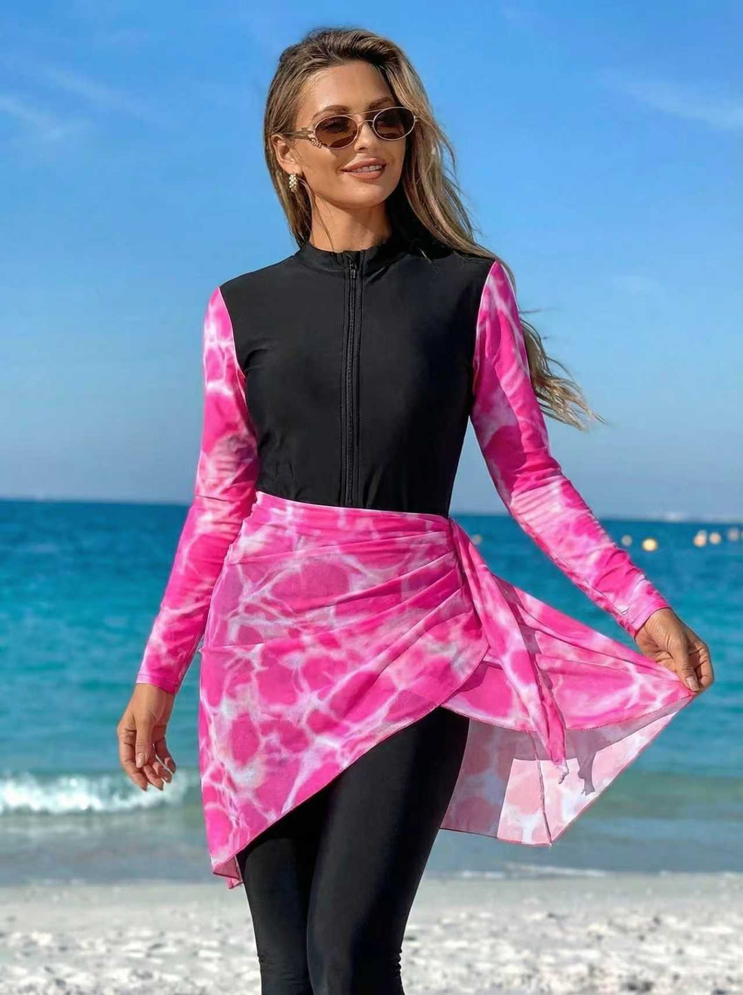 Women's fashionable rash guard with wrap skirt Mune Fashion