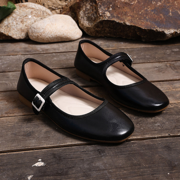 Women Classic Mary-Jane Ballet Flats with Adjustable Strap and Low Block Heel Mune Fashion