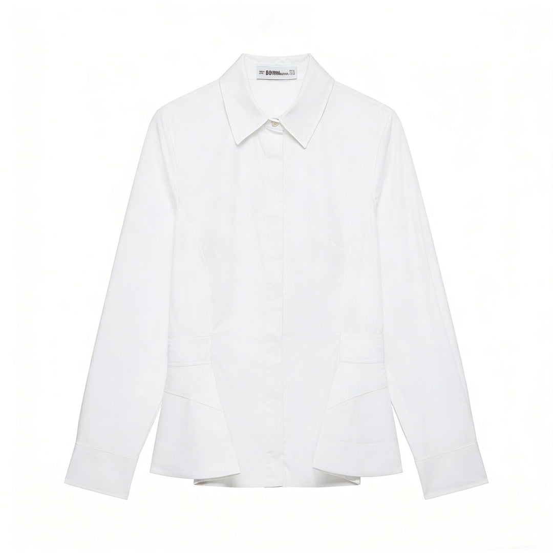 Women's Tailored Blouse Jacket with Peplum and Concealed Button Placket Mune Fashion