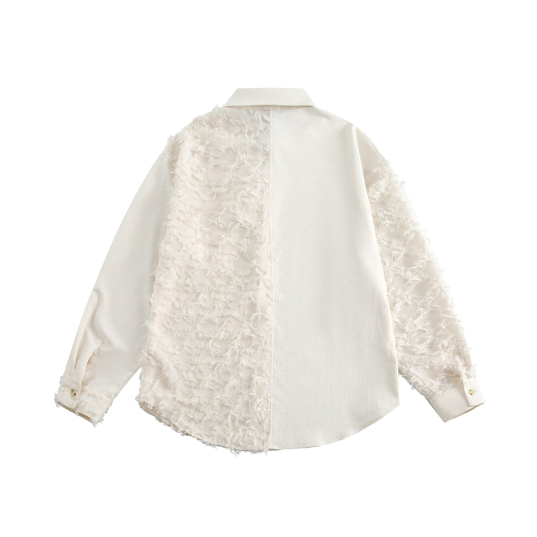 Women's blouse overshirt with fluffy fringe texture and Kent collar Mune Fashion