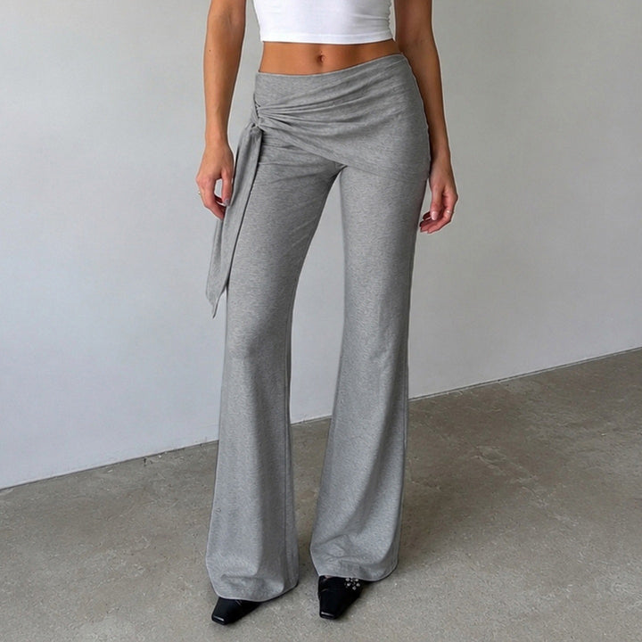 Women Flair Lounge Pants with Wrap Waistband, Ties and Wide Flare Mune Fashion