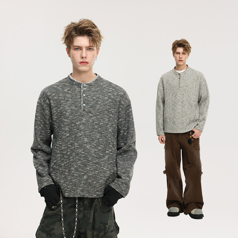 Men's knit Henley with mélange structure, button placket and relaxed fit Mune Fashion