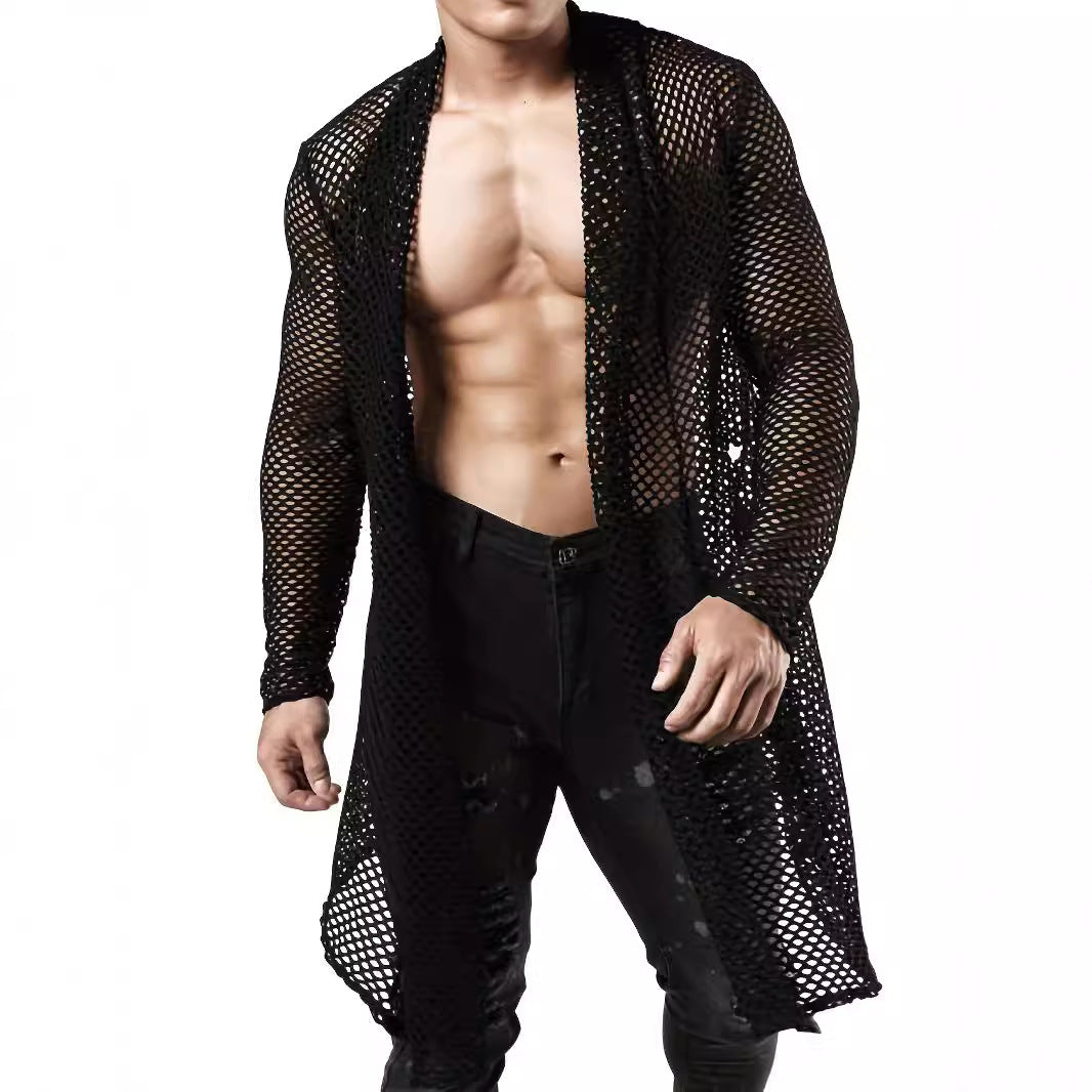 Men's longer crocheted net coat with open cut and figure-hugging fit Mune Fashion