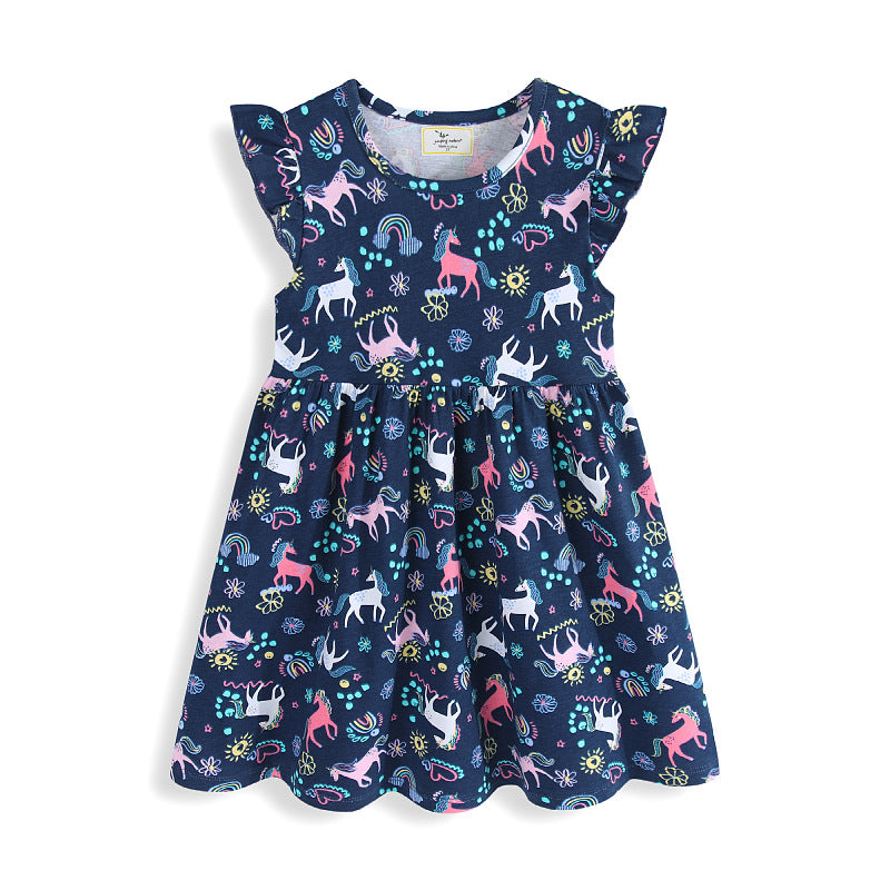 Girls leisure dress with sweet unicorn and flower motifs Mune Fashion