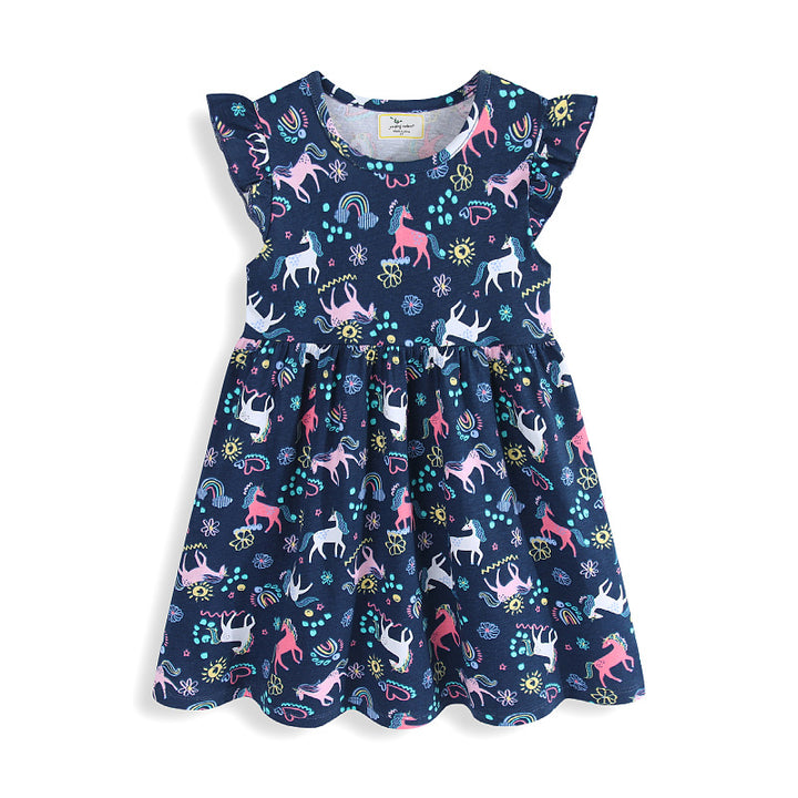 Girls leisure dress with sweet unicorn and flower motifs Mune Fashion