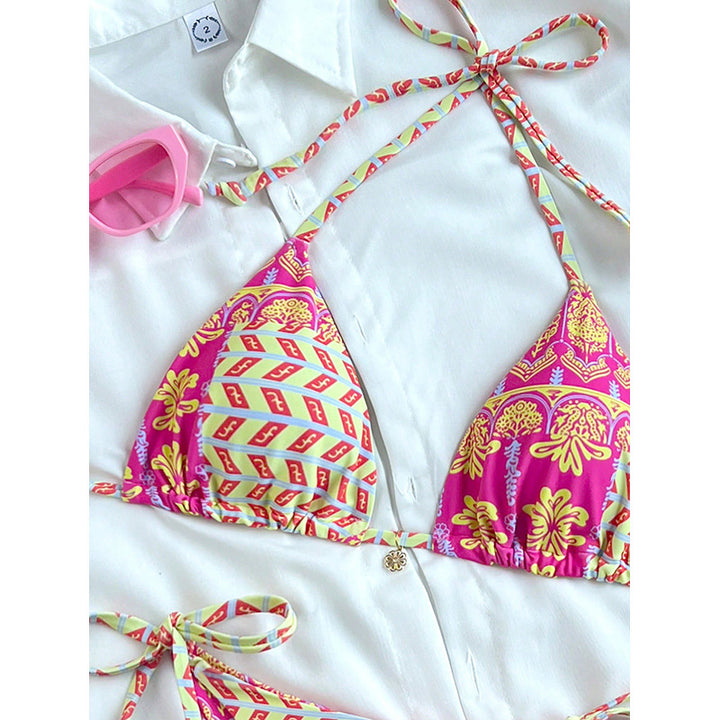 Ladies triangle bikini with playful pattern and adjustable lace-up details Mune Fashion
