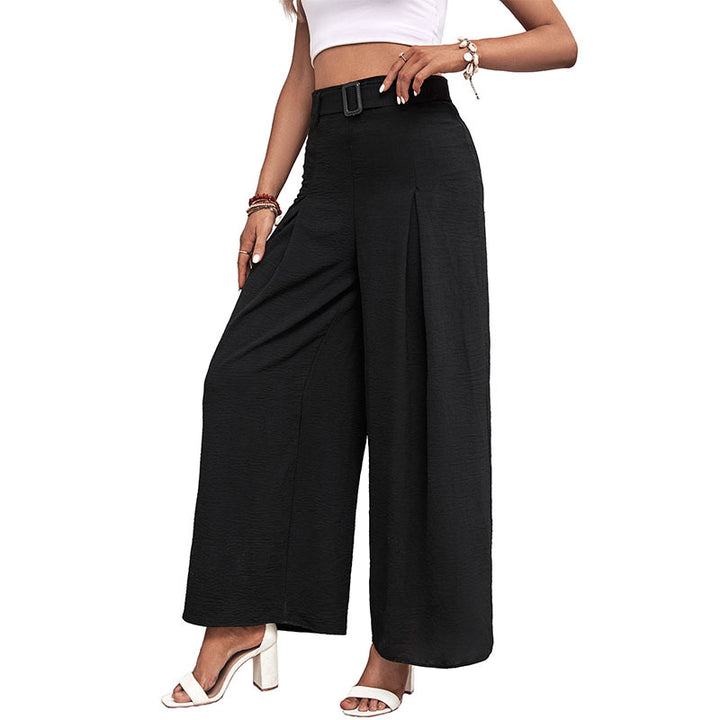 Women Elegant Culotte Pants with High Waist, Pleats and Decorative Loop Belt Mune Fashion