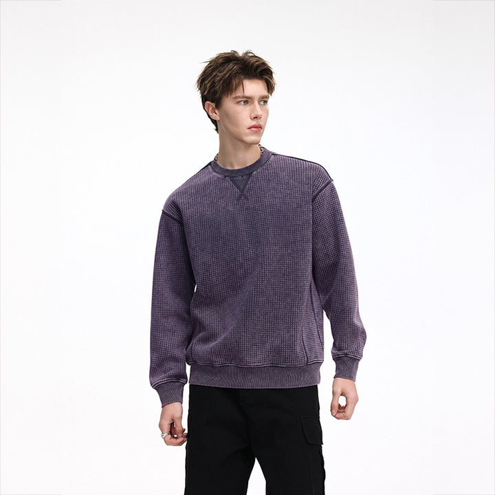 Men's Oversize Waffle Structure Sweatshirt with Crew Neck and Ribbed Cuffs Mune Fashion