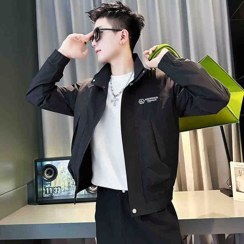 Men's Modern Boxy Bomber Jacket made of windproof material with stand-up collar and concealed zipper Mune Fashion