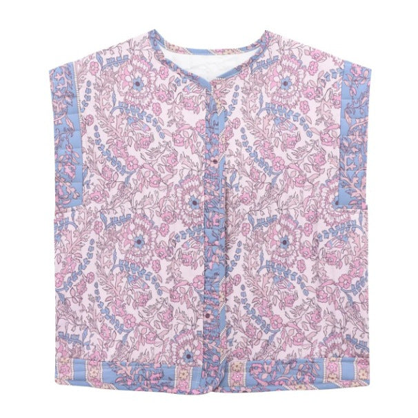 Women's Quilted Vest with Floral Design and Practical Pockets Mune Fashion