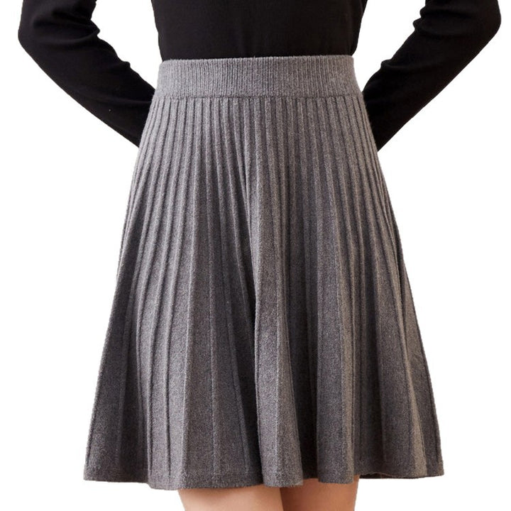 Women's Pleated Wool Skirt with Elastic Waistband Mune Fashion