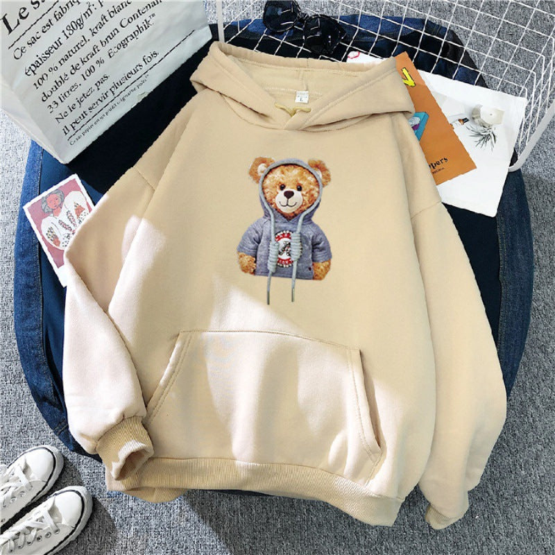 Unisex casual oversized hoodie with teddy front print, kangaroo pocket and soft fleece lining Mune Fashion
