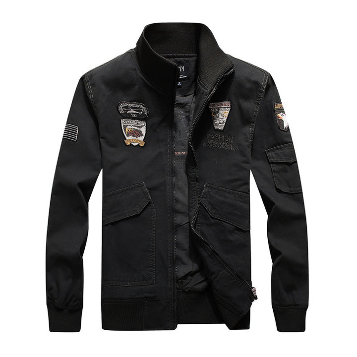 Men's Field Bomber Jacket made of sturdy canvas with patch details and sleeve flap pocket Mune Fashion
