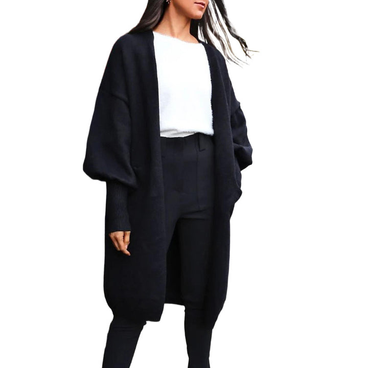 Women Oversized Long Cardigan with Volume Sleeves, Open Front and Patch Pockets Mune Fashion