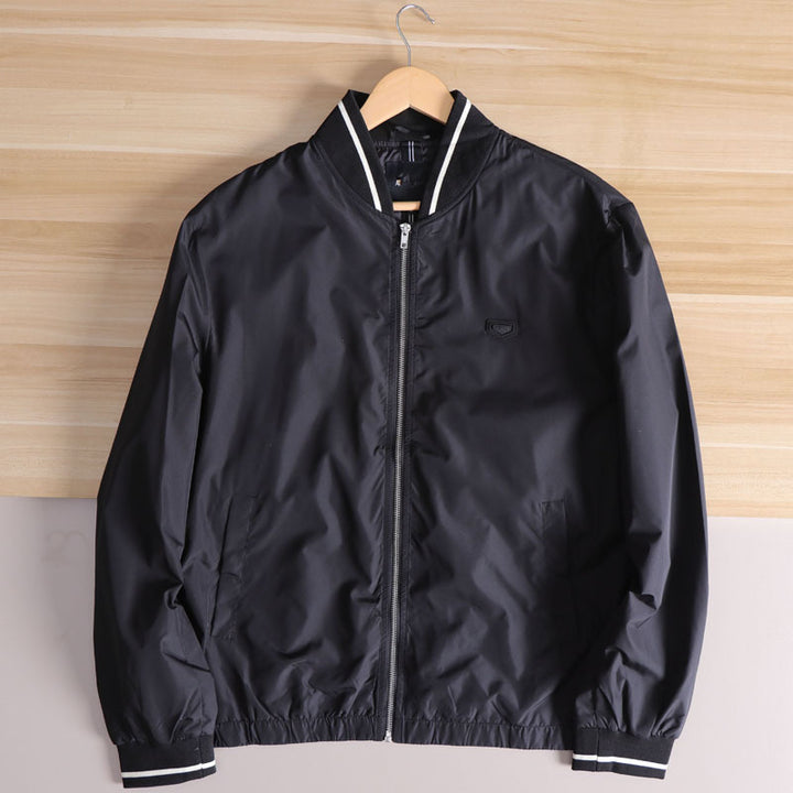 Men's Lightweight Windbreaker Bomber Jacket with Striped Ribbed Cuffs and Lining Mune Fashion