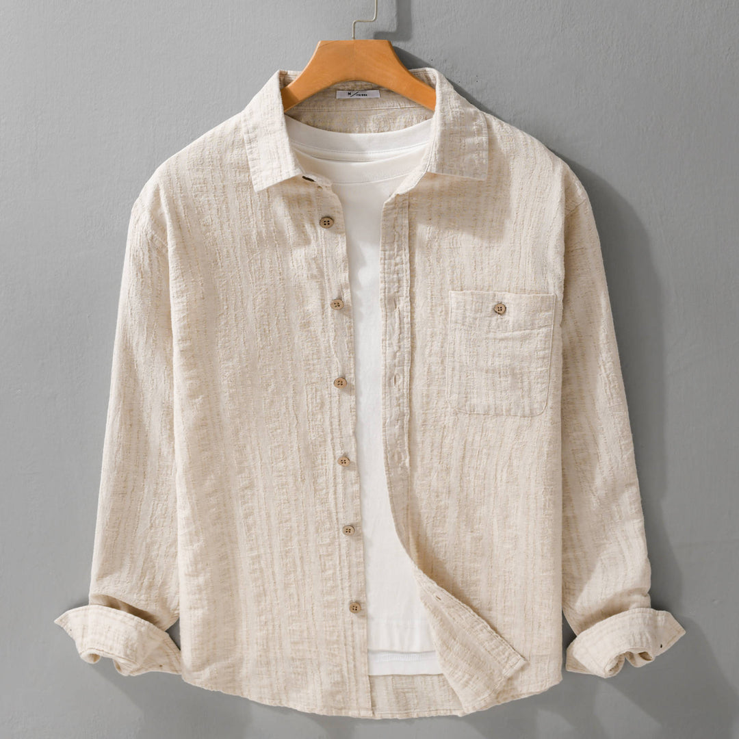 Men's Lightweight Textured Long Sleeve Shirt made of Linen-Cotton Blend Relaxed Fit with Chest Pocket Mune Fashion