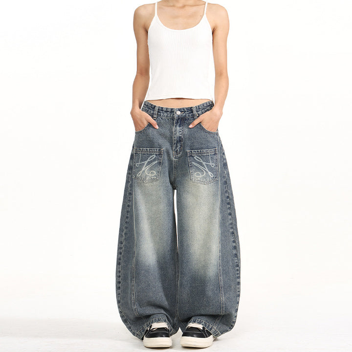 Women's extreme wide balloon jeans in palazzo cut with patch pockets Mune Fashion