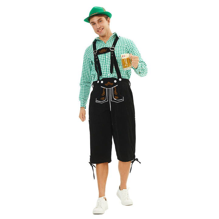 Men's traditional Bavarian leather shorts knee-length with embroidered suspenders Mune Fashion