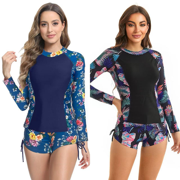 Women's UV Protection Long Sleeve Swimsuit with Floral Accents Mune Fashion