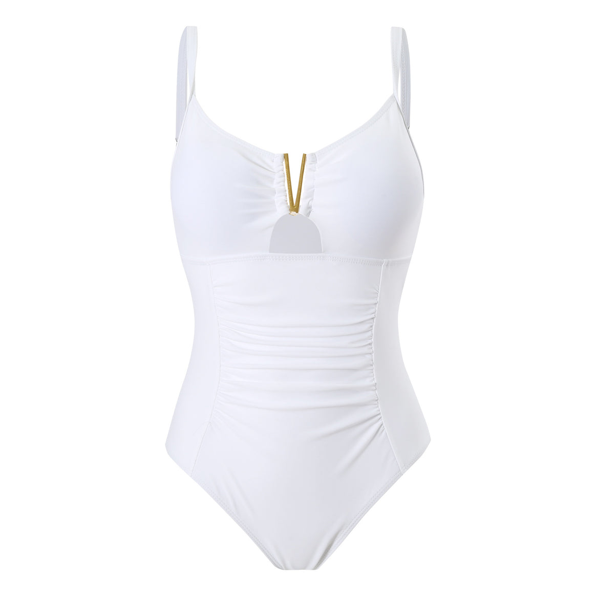 Ladies One-Piece Swimsuit with Ruching and Elegant Zipper Mune Fashion