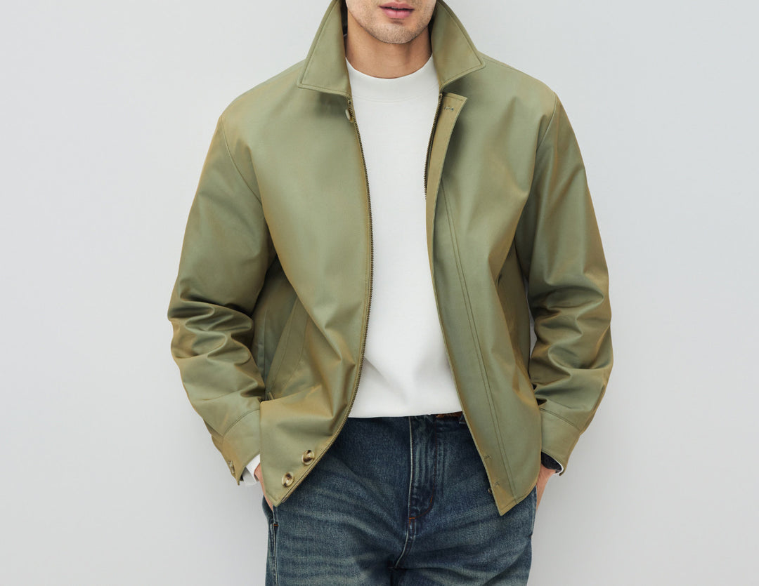 Men's short jacket in modern Harrington style with standing collar and concealed zipper Mune Fashion