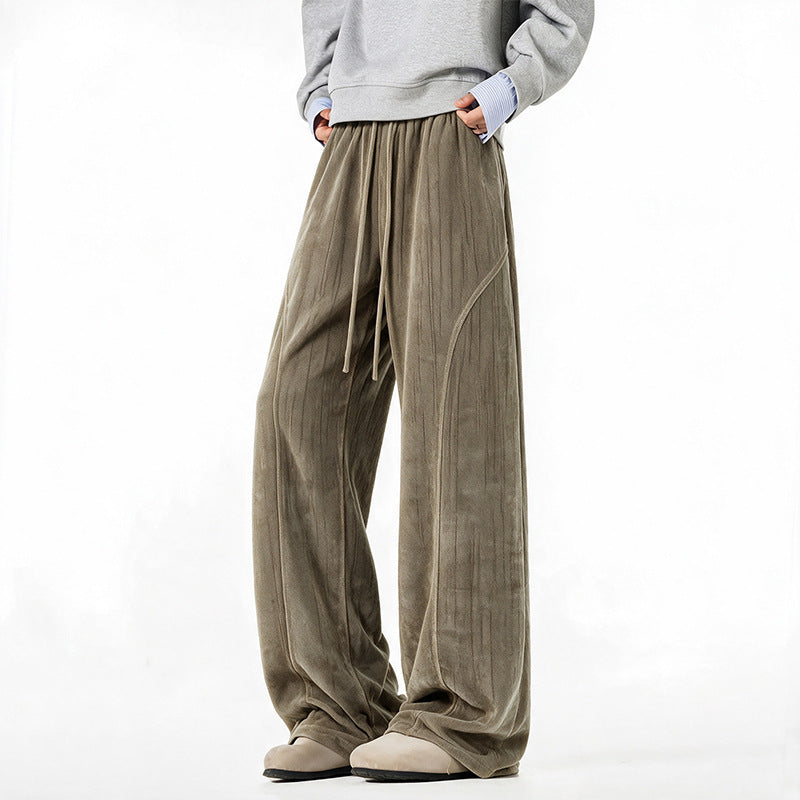 Women's Wide Velour Lounge Pants with High Elastic Waistband and Drawstring Mune Fashion