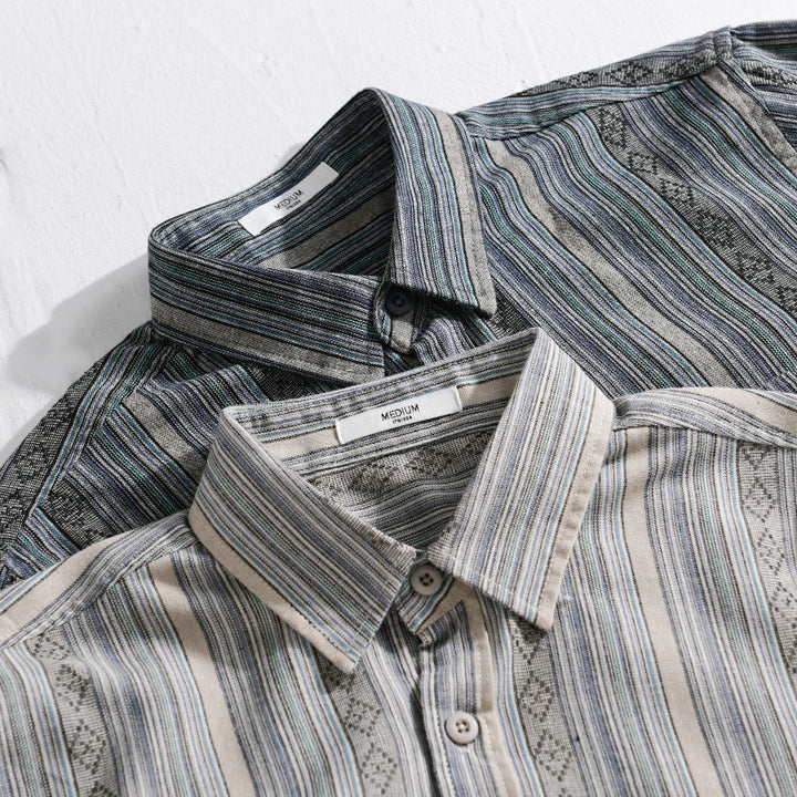 Men's Lightweight Striped Cotton-Linen Shirt in Ethnic Stripe Pattern Mune Fashion