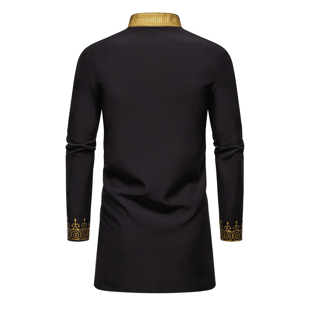 Men's Traditional Tunic Set with Mandarin Collar and Gold-Embellished Ornaments Mune Fashion