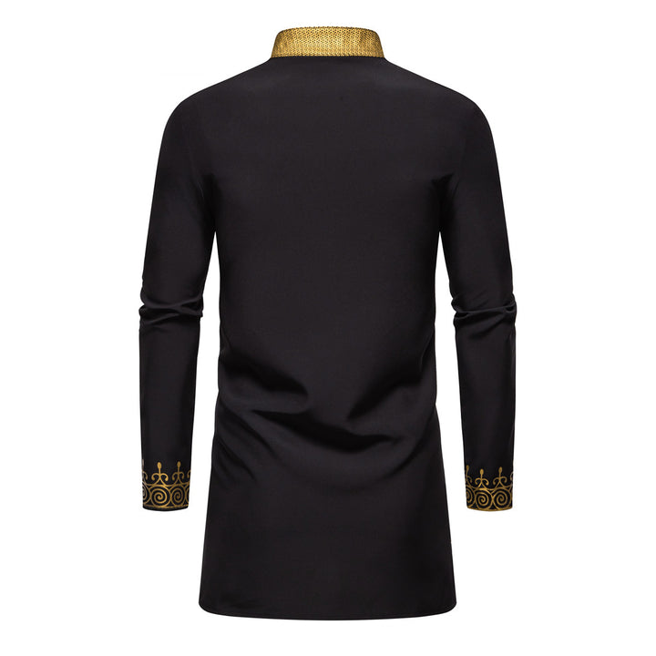 Men's Traditional Tunic Set with Mandarin Collar and Gold-Embellished Ornaments Mune Fashion