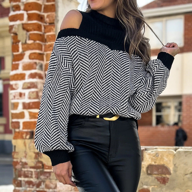 Women's Fashionable Sweater with Shoulder Cutouts Mune Fashion