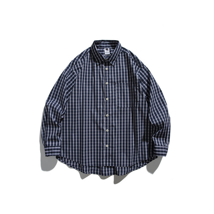 Men's Oversize Check Shirt in Boxy Relaxed Fit with Chest Pocket and Rounded Hem Mune Fashion