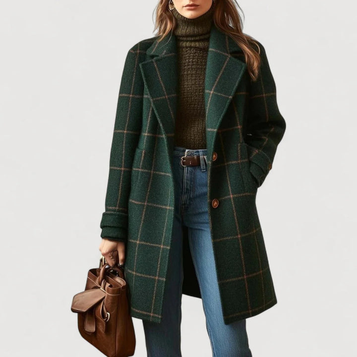 Women's Stylish Wool Coat with Check Pattern