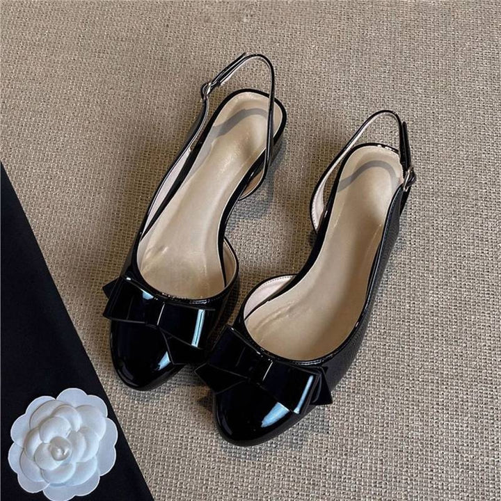 Women's Round-Toe Slingback Ballerinas with Patent Finish and Bow Detail Mune Fashion