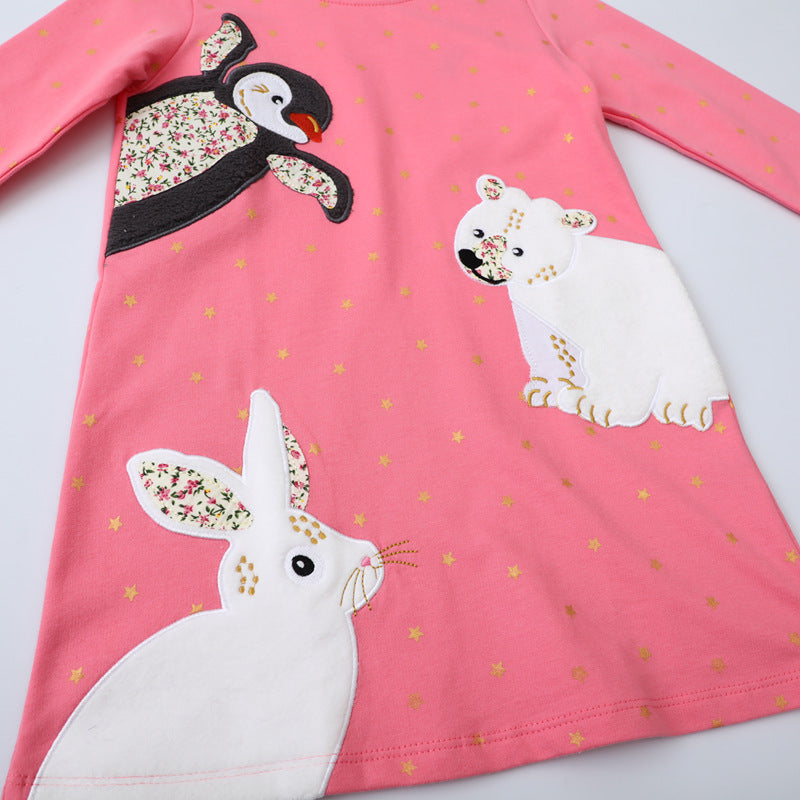 Girl Long Sleeve Dress with Cute Animal Motif Mune Fashion