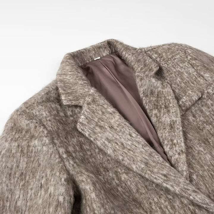 Women's Boxy Wool Blend Blazer Coat with Boucle Structure, Notched Lapel and Flap Pockets Mune Fashion
