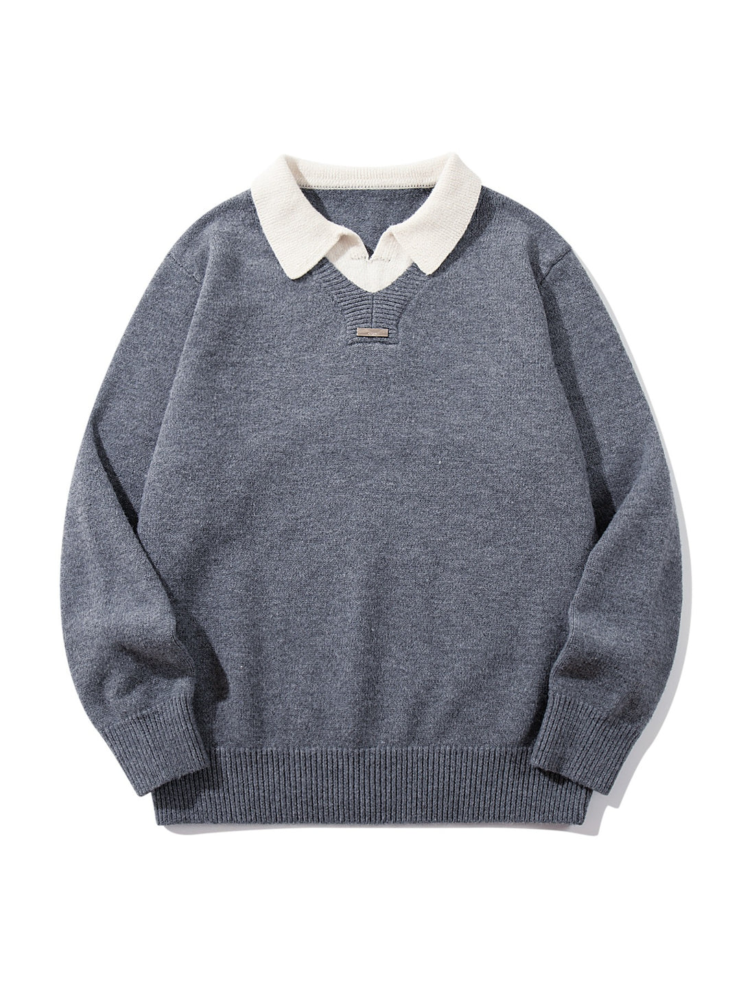 Men's Boxy Knit Sweater with Polo Collar and V-Inset Mune Fashion