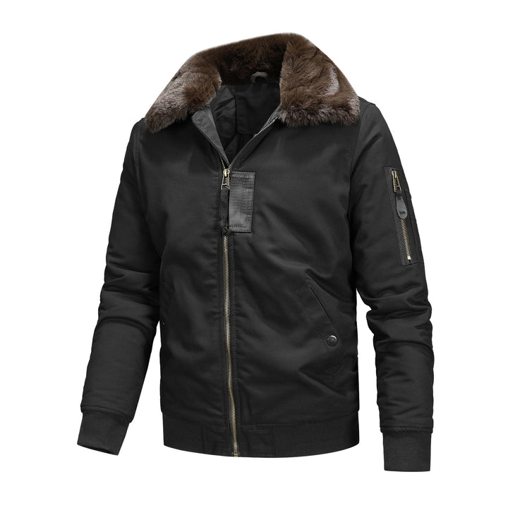 Men's Padded Bomber Jacket with Faux Fur Collar and Sleeve Pocket Mune Fashion