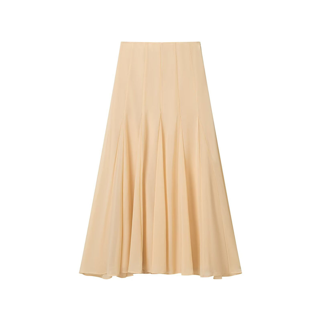 Women's Long Pleated Chiffon Maxi Skirt with High Waist and Insert Panels Mune Fashion