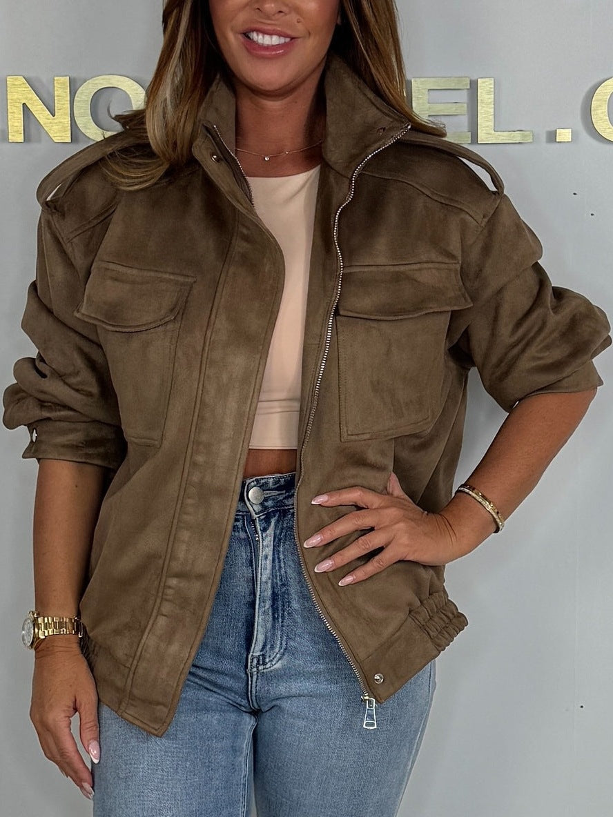 Women's Fashion Suede Jacket with Casual Cut