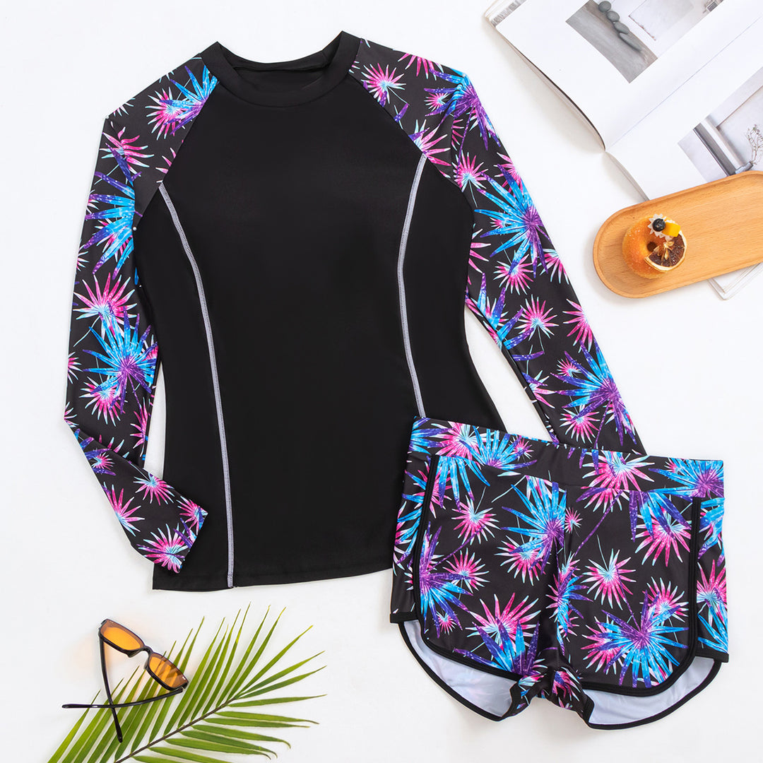 Women's Long Sleeve Rashguard with Stylish Floral Design Mune Fashion