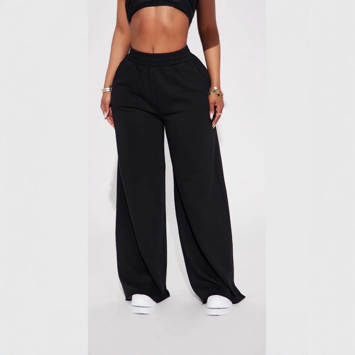 Women wide High-Waist lounge pants with elastic waistband and practical side pockets Mune Fashion