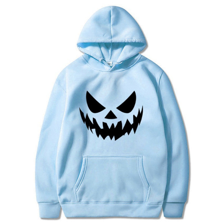 Unisex hooded sweatshirt with creepy pumpkin face print and oversized kangaroo pocket Mune Fashion