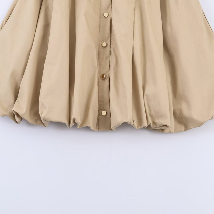 Women's Shirt Dress with Pleated Skirt and Side Decorative Straps Mune Fashion