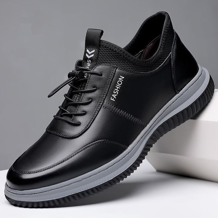 Men's leather look sneakers with shock-absorbing comfort sole and elastic entry Mune Fashion