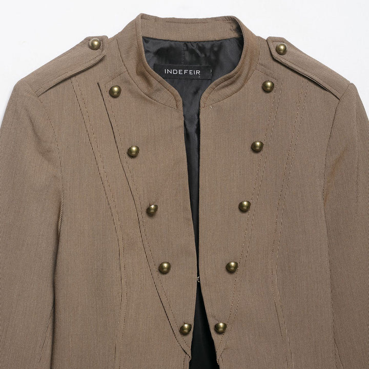 Women short blazer in field jacket style with stand-up collar, decorative button rows and shoulder epaulettes Mune Fashion