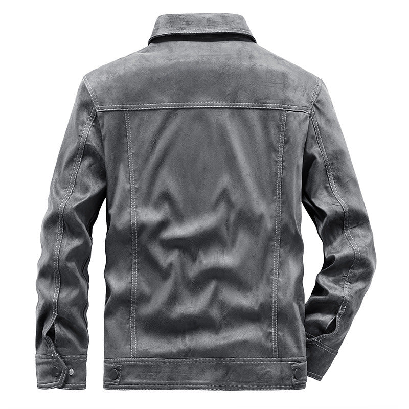 Men's suede trucker jacket with snap buttons and contrast stitching Mune Fashion