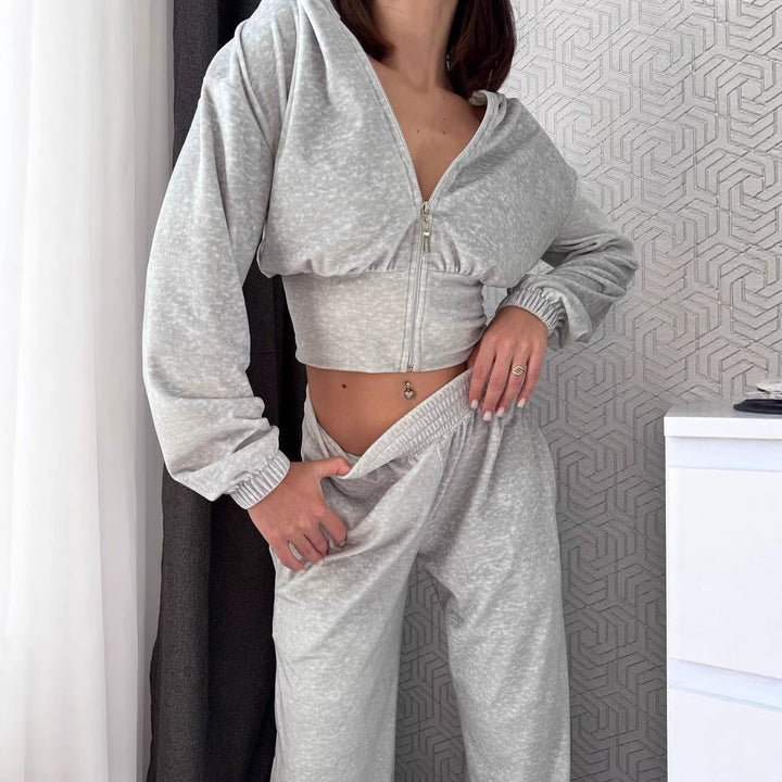 Women Tailored Cropped Hoodie Jacket with figure-shaping tube waistband Mune Fashion