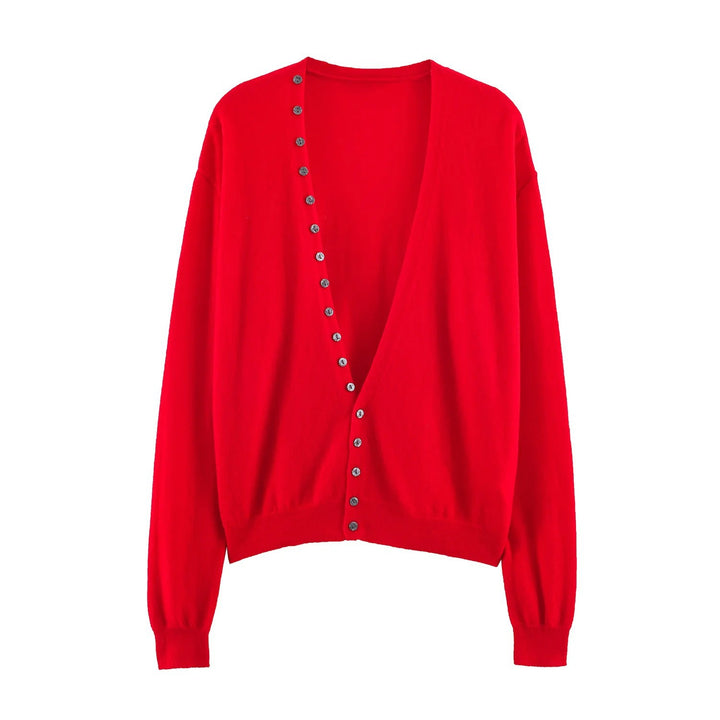 Women's Deep V-Neck Cardigan with Asymmetrical Button Placket Mune Fashion